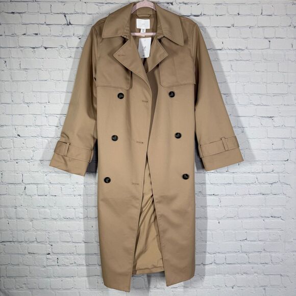 H&M Jackets & Blazers - H&M Trench Coat Women's Medium Double Breasted Tan Belted City Career Long NWT